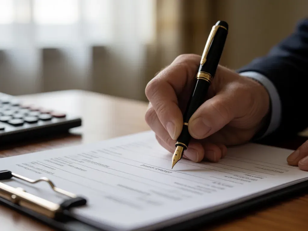 mano firmando un documento con una pluma