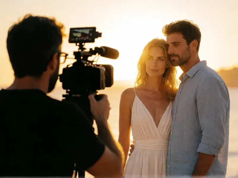 videógrafo grabando un retrato de pareja a contraluz