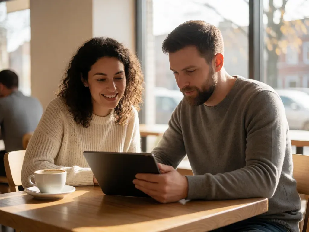 pareja revisando el presupuesto de su boda