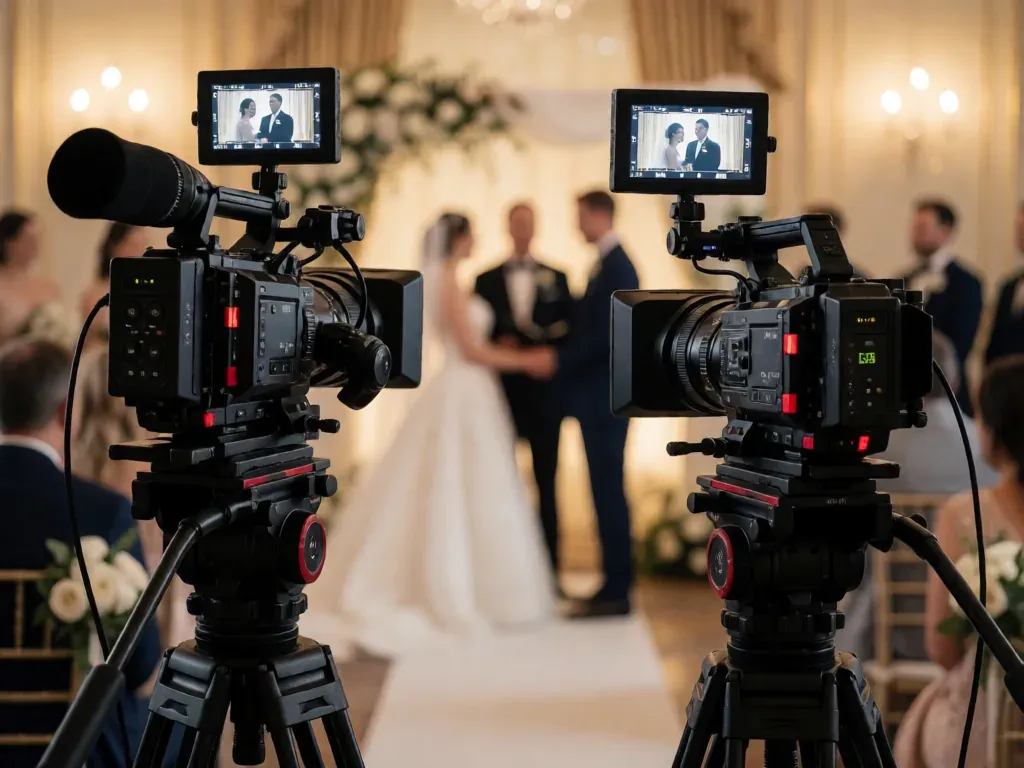 dos cámaras grabando una ceremonia de boda