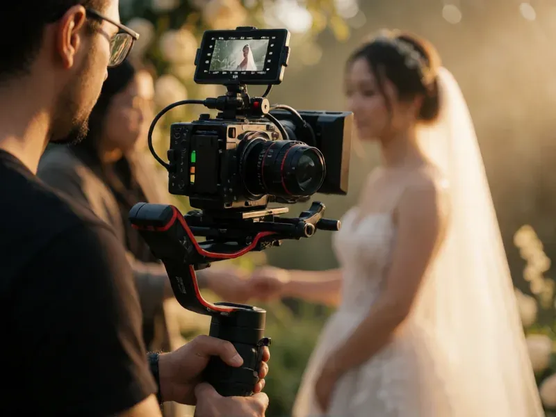 cámara de cine grabando una boda
