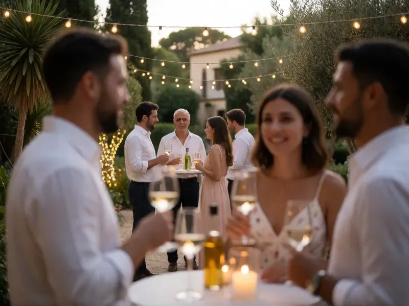 invitados brindando en un cóctel al atardecer