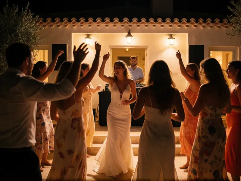 wedding party at an Ibiza villa at night