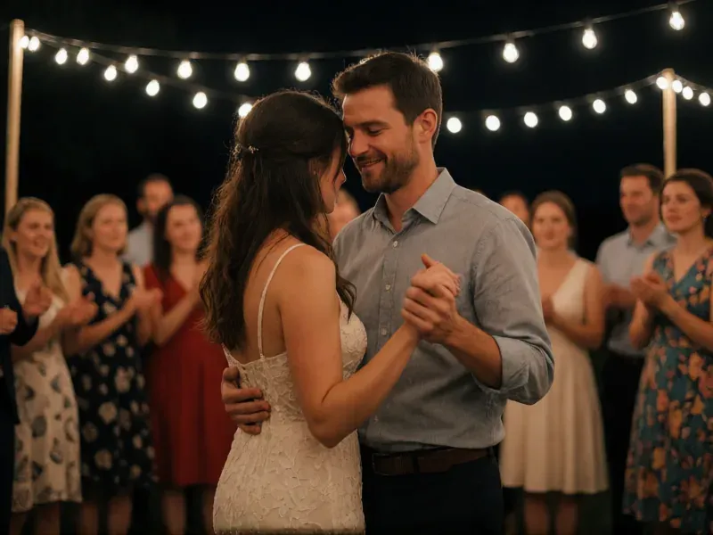 primer baile de los novios rodeados de invitados