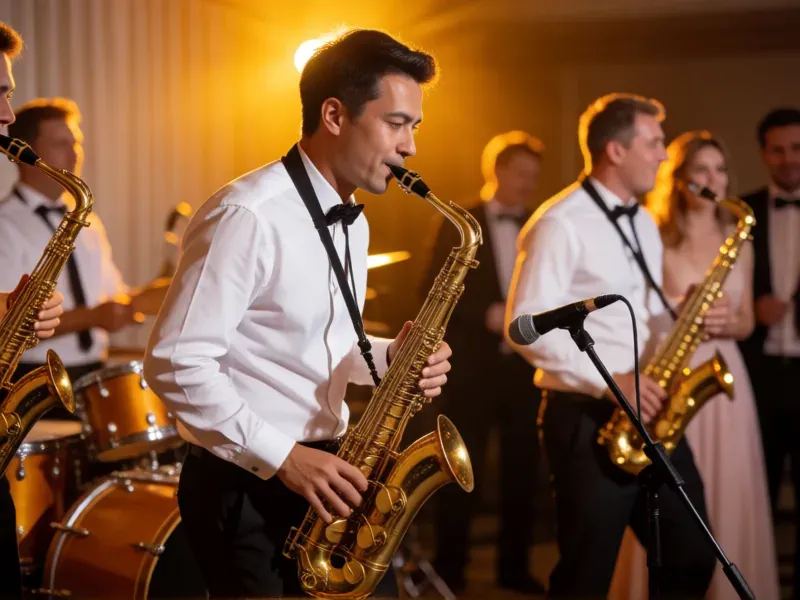 saxofonista de una banda de boda tocando en directo