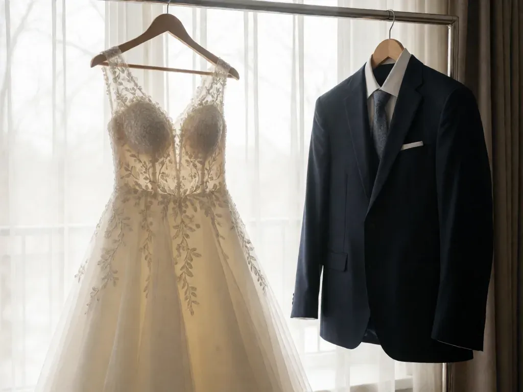 vestido y traje listos el día de la boda