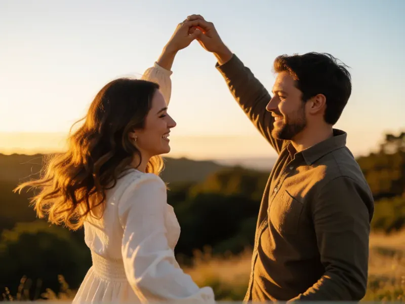 pareja bailando al atardecer en su preboda