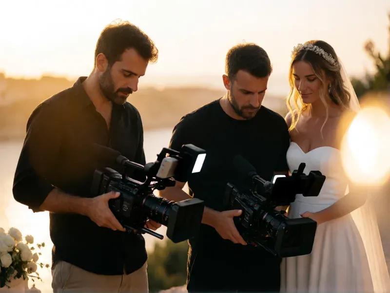 dos videógrafos de boda trabajando en equipo