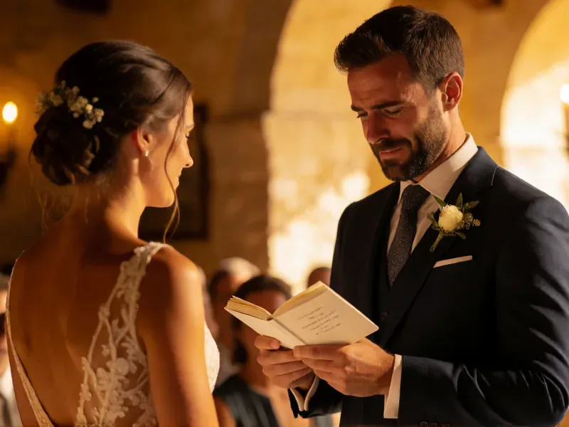 novio leyendo sus votos de boda