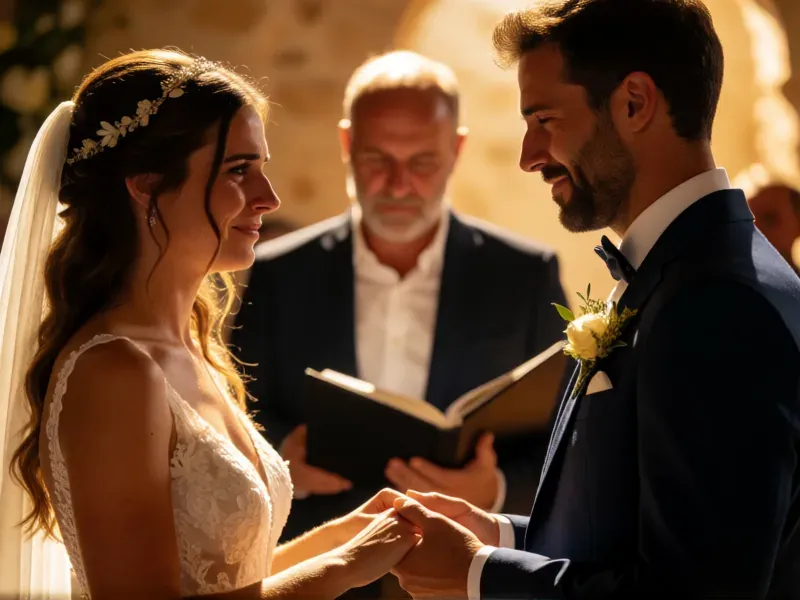 novios de la mano durante la ceremonia